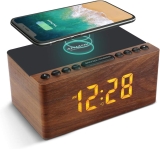 Wooden Alarm Clock w/ Wireless Charger & FM